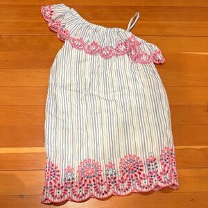 Vineyard Vines Striped One-Shoulder Dress with Pink Embroidery
